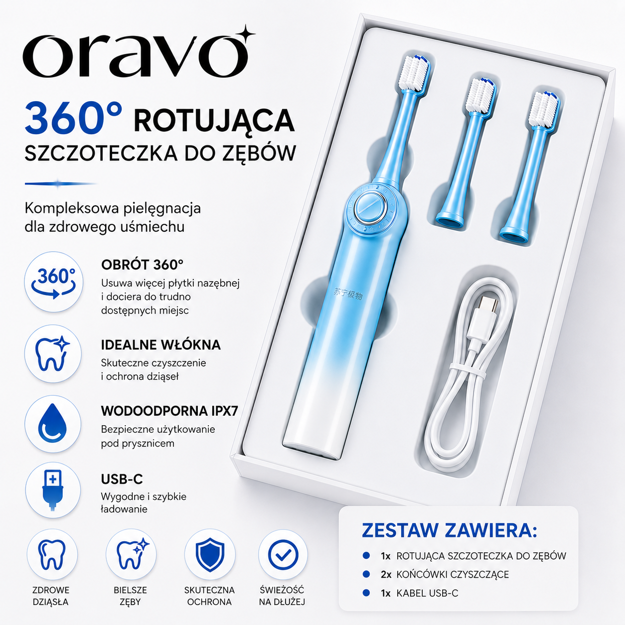 Oravo™ Szczoteczka Rotująca o 360°